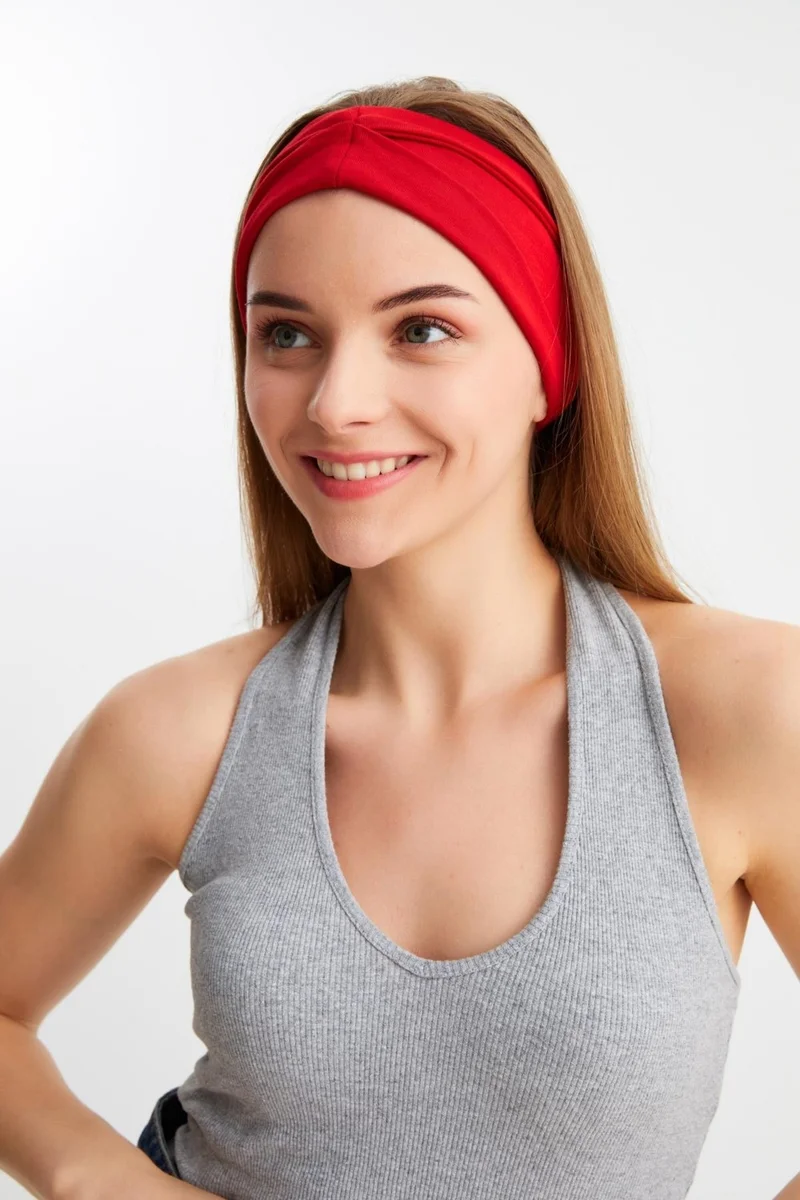 بوتيكجيز Red Women's Double Sided Use Alternative, Combed Cotton, Non-Slip, Lightweight, Sports Hair Band Bandana