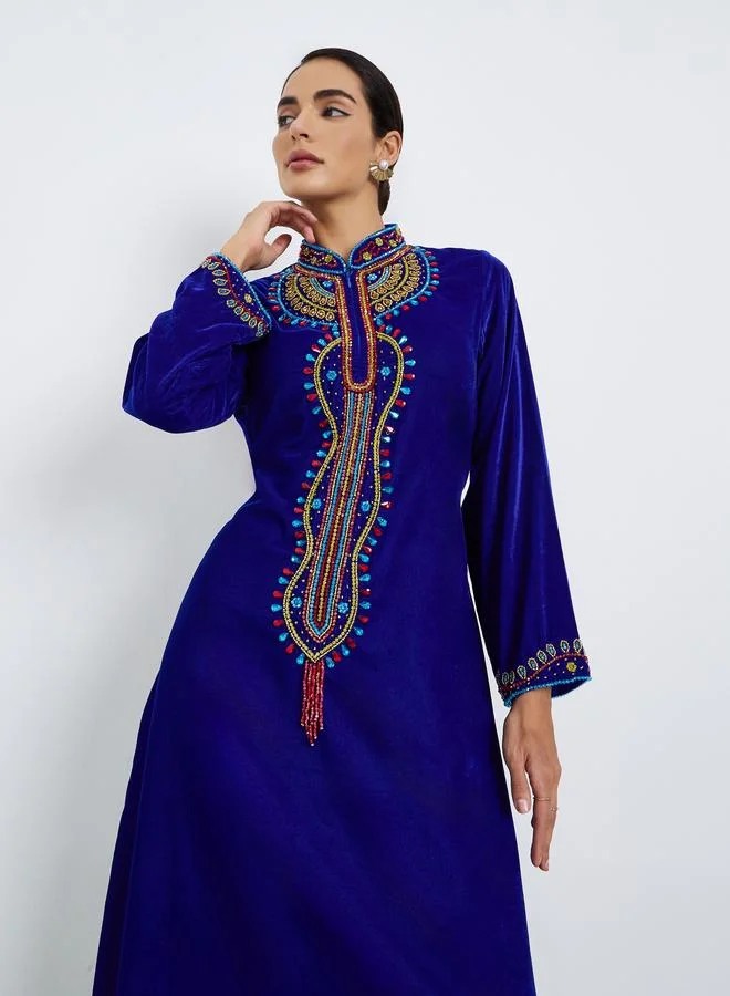Maxim Creation Premium Velvet Jalabiya with Colorful Crystal Embroidery Stones
