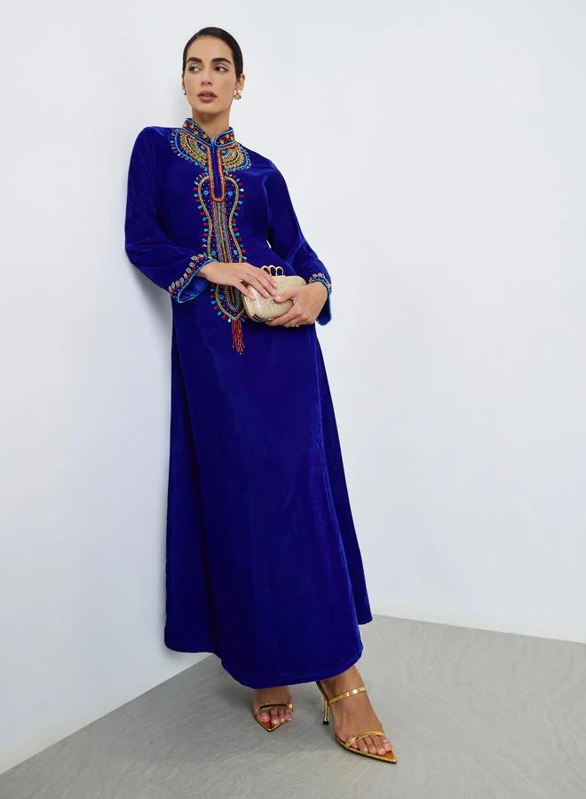 Maxim Creation Premium Velvet Jalabiya with Colorful Crystal Embroidery Stones