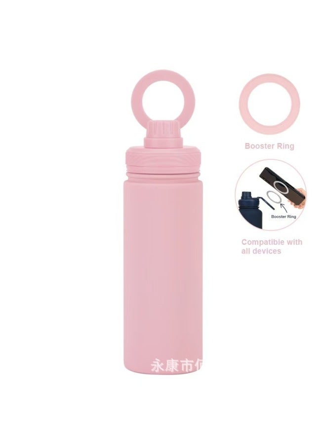 Light Pink New Large-capacity Outdoor Thermos Cup Mobile Phone Magnetic Holder Water Cup Stainless Steel Sports Water Bottle