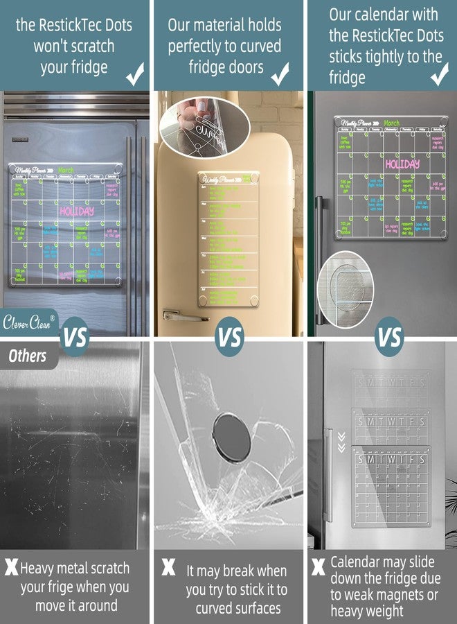 Clever Clean Clear Non-Magnetic Calendar Set for Fridge - Dry Erase Transparent Monthly, Weekly Calendar and Blank Board - Sticks to Wall, Glass, Door, Any Smooth Surfaces - Image 4