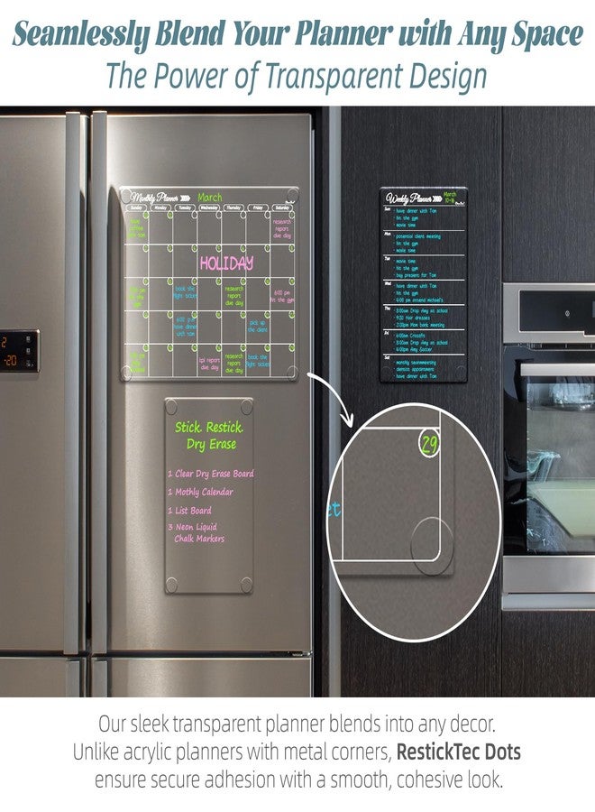 Clever Clean Clear Non-Magnetic Calendar Set for Fridge - Dry Erase Transparent Monthly, Weekly Calendar and Blank Board - Sticks to Wall, Glass, Door, Any Smooth Surfaces - Image 5