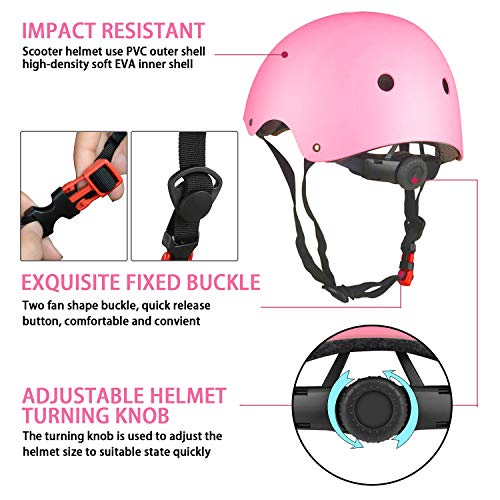 WayEee Kids Bike Helmet Set Skateboard Knee Pads, 7PCS Protective Gear Adjustable for Girls Boys 3-10 Age Elbow Pads Wrist Guards for Outdoor Sports Cycling Bike Roller Skating Scooter, Youth, Pink - Image 5