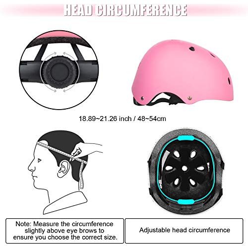 WayEee Kids Bike Helmet Set Skateboard Knee Pads, 7PCS Protective Gear Adjustable for Girls Boys 3-10 Age Elbow Pads Wrist Guards for Outdoor Sports Cycling Bike Roller Skating Scooter, Youth, Pink - Image 4