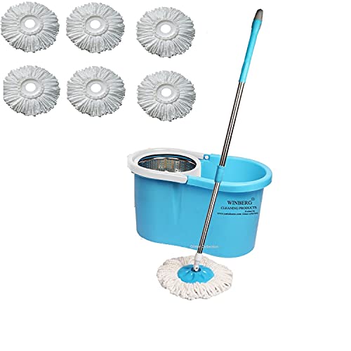 Winberg Bucket mop with 6 Refill, 4 Wheel Bucket Made in India Mop+6Refill - Image 1