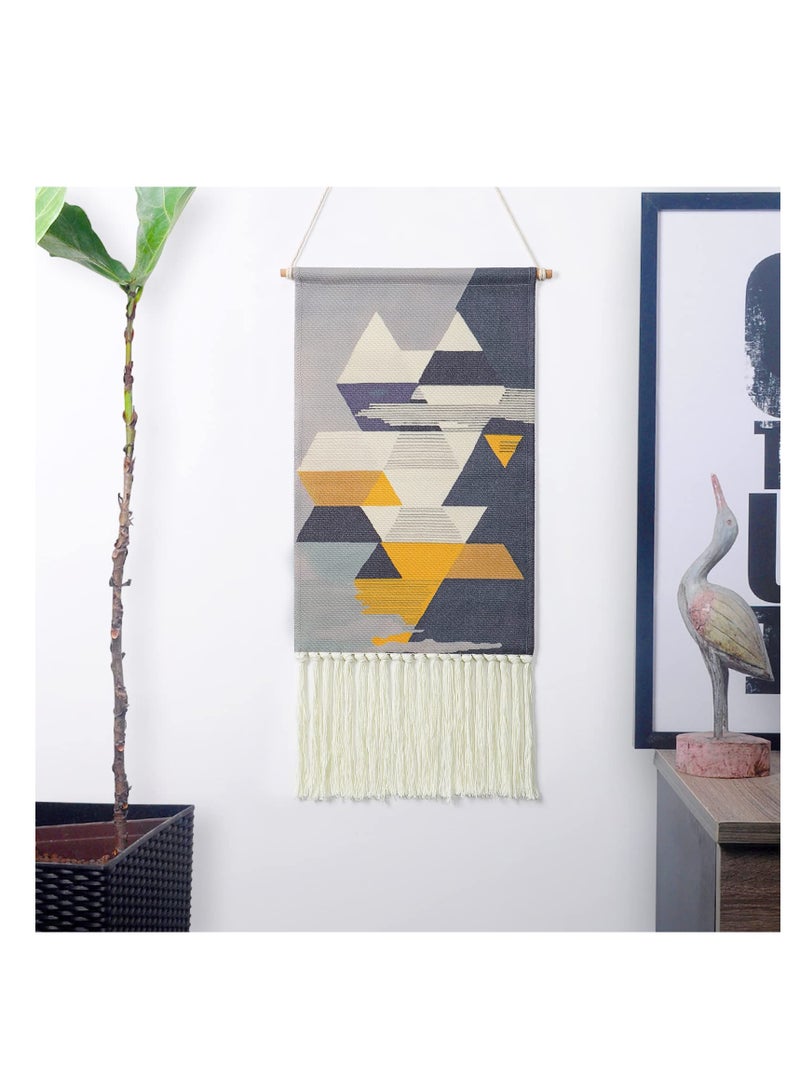 SYOSI Macrame Woven Wall Hanging Tapestry Gray & Blue Geometric Home Decor Boho Chic Art Decor Bohemian Wall Art for Apartment Dorm Room Wedding Backdrop (Grey-Geometry) - Image 4