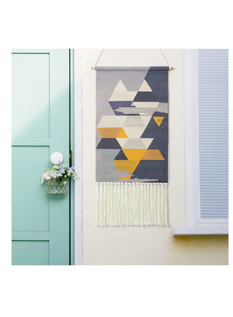 SYOSI Macrame Woven Wall Hanging Tapestry Gray & Blue Geometric Home Decor Boho Chic Art Decor Bohemian Wall Art for Apartment Dorm Room Wedding Backdrop (Grey-Geometry) - Image 2