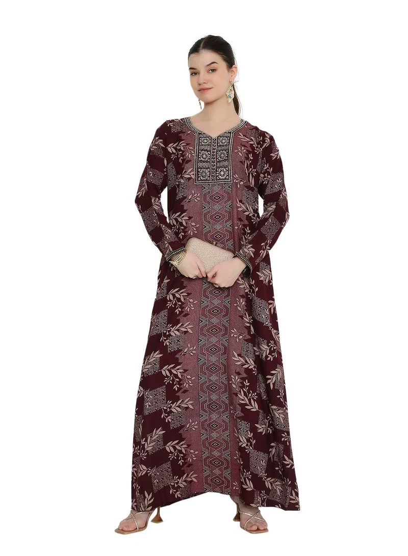 HANA & SARA long arabic kaftan jalabia dress with suttle printed design