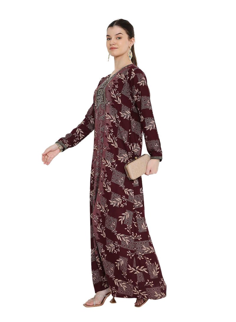 هانا آند سارا جلابية نسائية مطبوعة بياقة على شكل حرف  بأسلوب القفطان العربي التقليدي - Image 5