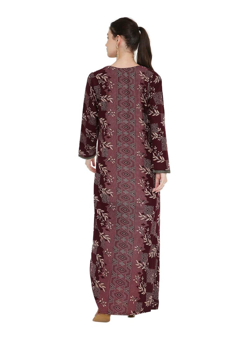 هانا آند سارا جلابية نسائية مطبوعة بياقة على شكل حرف  بأسلوب القفطان العربي التقليدي - Image 2