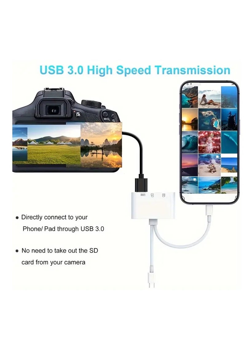 SD Card Reader for iPhone iPad, Lightning and USB C Dual Port SD Card Adapter, Memory Card Reader for Camera Adapter, Supports SD, Micro SD, U-disk, No App Driver Required