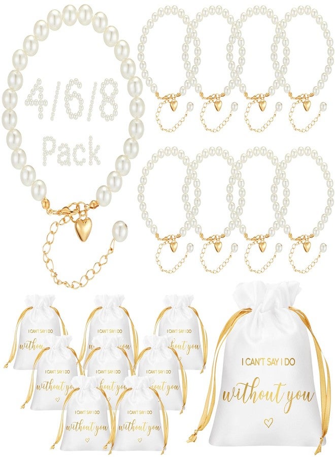 تونديامو مجموعة تونديامو من 6 أساور لطلب وصيفات العروس مع قلب وحقائب مجوهرات، لا أستطيع أن أقول نعم بدونك، هدايا طلب وصيفات العروس مزينة باللؤلؤ لحفل توديع العزوبية (ذهبي) - Image 1