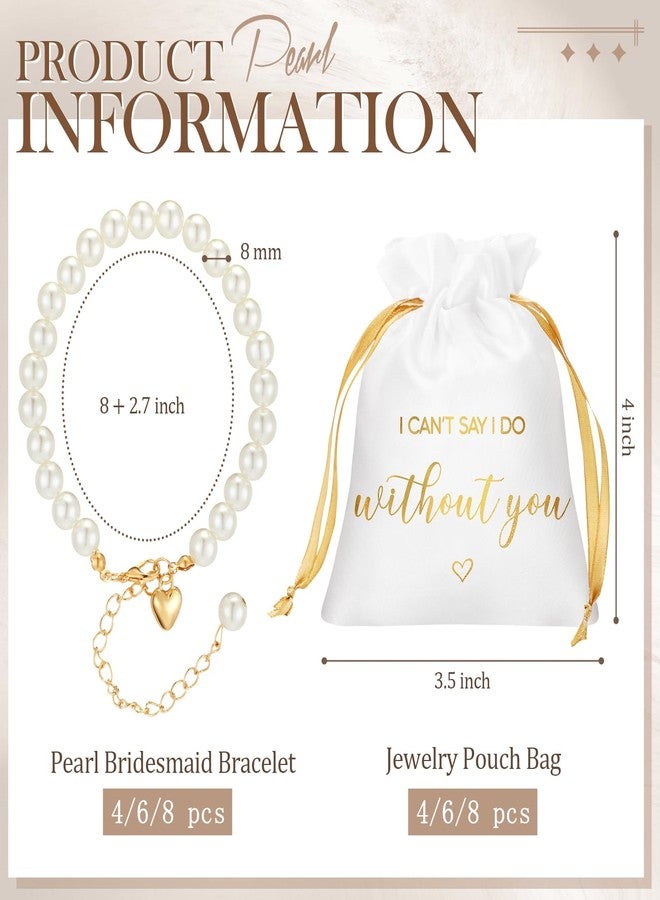 تونديامو مجموعة تونديامو من 6 أساور لطلب وصيفات العروس مع قلب وحقائب مجوهرات، لا أستطيع أن أقول نعم بدونك، هدايا طلب وصيفات العروس مزينة باللؤلؤ لحفل توديع العزوبية (ذهبي) - Image 2