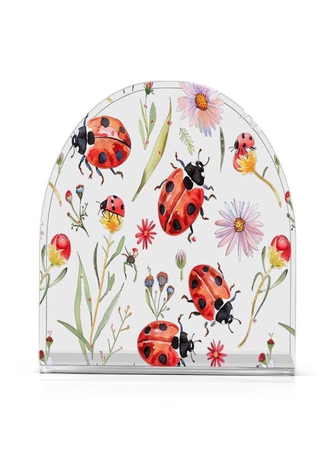 Fustylead Floral Ladybug Napkin Holder for Table Acrylic Vertical Napkin Holders for Paper Napkins Red Ladybugs&Daisies Decorative Napkin Dispenser for Home Party Dining Cocktail Kitchen Accessories - Image 1