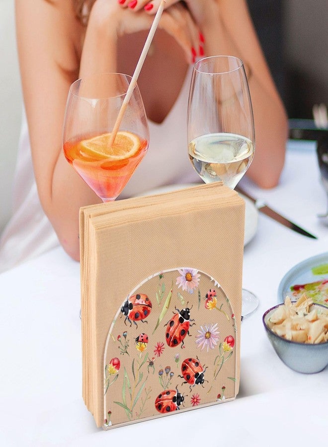 Fustylead Floral Ladybug Napkin Holder for Table Acrylic Vertical Napkin Holders for Paper Napkins Red Ladybugs&Daisies Decorative Napkin Dispenser for Home Party Dining Cocktail Kitchen Accessories - Image 4