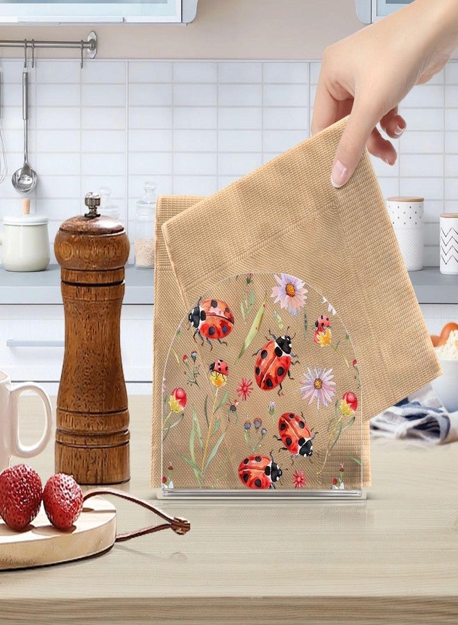 Fustylead Floral Ladybug Napkin Holder for Table Acrylic Vertical Napkin Holders for Paper Napkins Red Ladybugs&Daisies Decorative Napkin Dispenser for Home Party Dining Cocktail Kitchen Accessories - Image 5