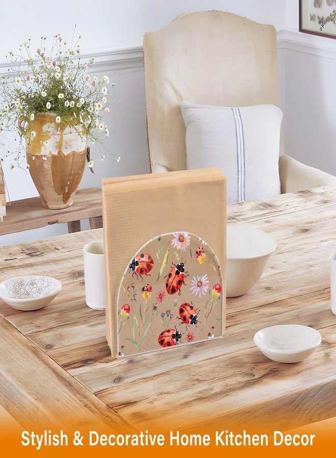 Fustylead Floral Ladybug Napkin Holder for Table Acrylic Vertical Napkin Holders for Paper Napkins Red Ladybugs&Daisies Decorative Napkin Dispenser for Home Party Dining Cocktail Kitchen Accessories - Image 2