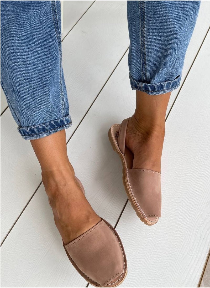 Bibibs & Co Menorca Nubuck Flat Sandals Sling Back Nude Pink  - Image 1