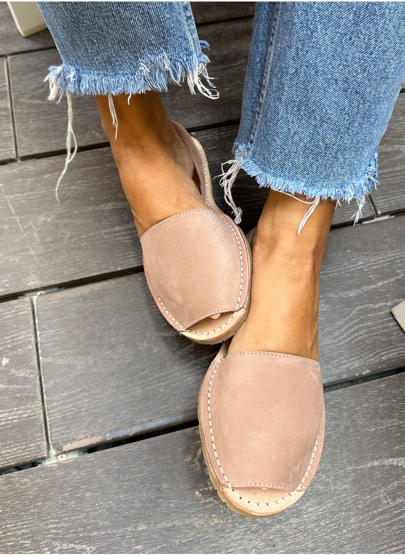 Bibibs & Co Menorca Nubuck Flat Sandals Sling Back Nude Pink  - Image 2