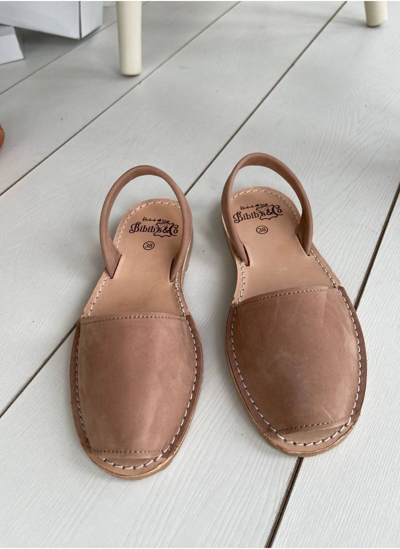 Bibibs & Co Menorca Nubuck Flat Sandals Sling Back Nude Pink  - Image 5
