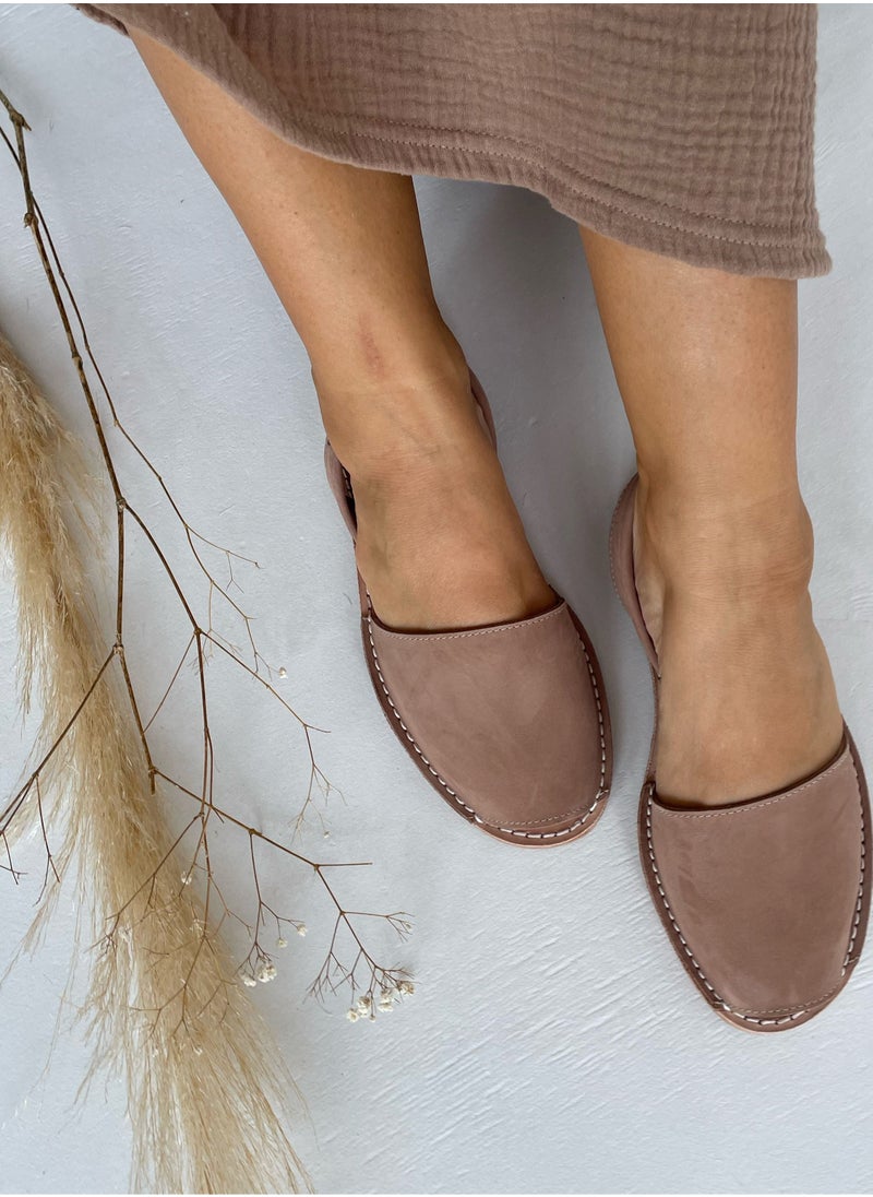 Bibibs & Co Menorca Nubuck Flat Sandals Sling Back Nude Pink  - Image 4