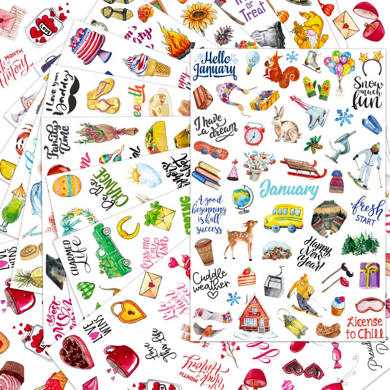 Perthlin 24 Sheets 1000 Planner Stickers New Monthly Daily Planners Vintage Seasonal Happy Scrapbook Supplies Calendar Journaling Stickers Gifts