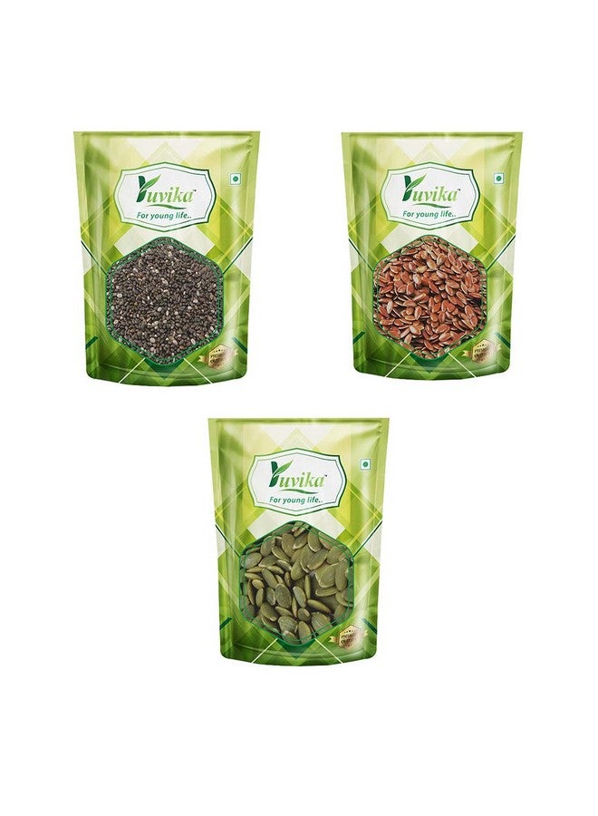 Yuvika مجموعة يوفكا من بذور الشيا - بذور الكتان - بذور اليقطين 450 جرام (150 جرام لكل منها) - Image 1