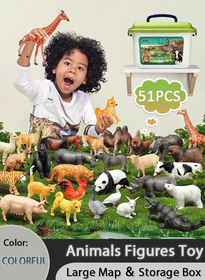 51 Pcs Animals Figures Toys, Wild Animal Toy Figure Play Set for Kids Pack of 51 Mini Jungle Animal Toy Set,  Realistic Jungle Playset Toys Zoo Animals, Learning Toys for Toddlers and Children - Image 1