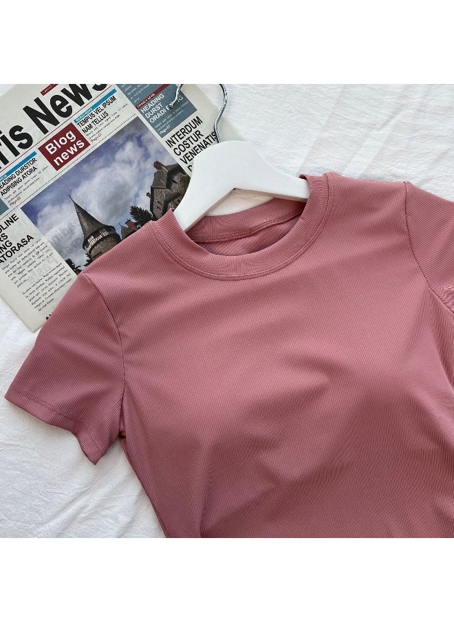 alo - ALO Ribbed Bra Top with Open Waist for Yoga - Slim Fit Crew Neck Summer Breathable Short Sleeve Workout T-Shirt - Image 1