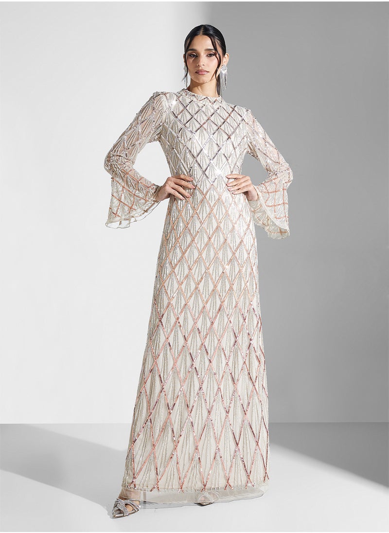 Amelia Rose Embellished V-Neck Dress  - Image 1