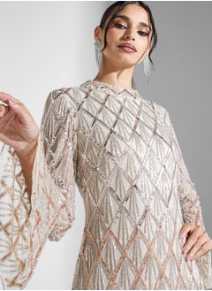 Amelia Rose Embellished V-Neck Dress  - Image 3