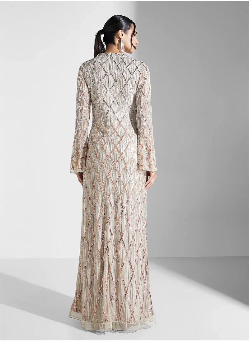 اميليا روز Embellished V-Neck Dress