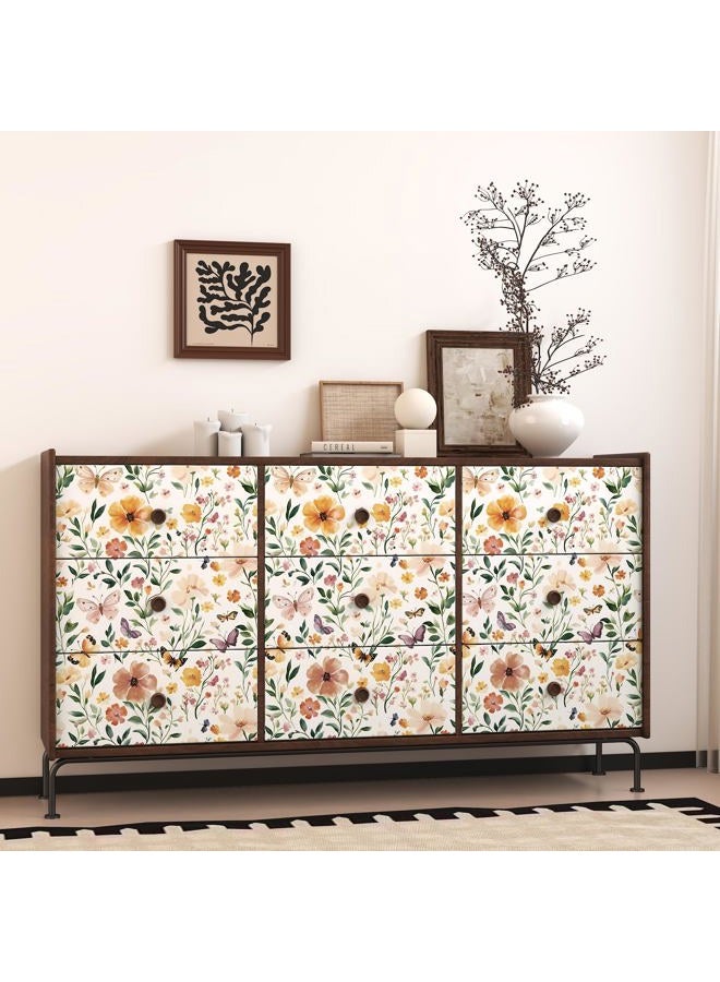 Theper Floral Peel and Stick Wallpaper Boho Floral Contact Paper 17.3"×78.8" Vintage Wallpaper Peel and Stick Wildflower Removable Self Adhesive Wall Paper for Bedroom Cabinets Home Decorative Vinyl - Image 4
