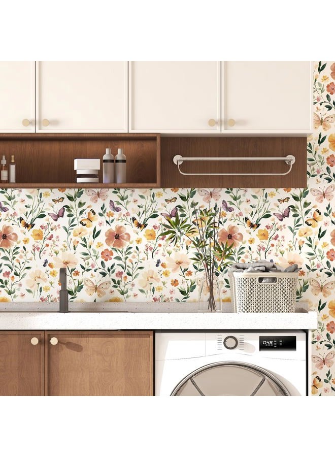 Theper Floral Peel and Stick Wallpaper Boho Floral Contact Paper 17.3"×78.8" Vintage Wallpaper Peel and Stick Wildflower Removable Self Adhesive Wall Paper for Bedroom Cabinets Home Decorative Vinyl - Image 5