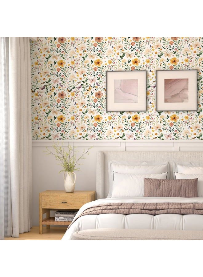 Theper Floral Peel and Stick Wallpaper Boho Floral Contact Paper 17.3"×78.8" Vintage Wallpaper Peel and Stick Wildflower Removable Self Adhesive Wall Paper for Bedroom Cabinets Home Decorative Vinyl - Image 2
