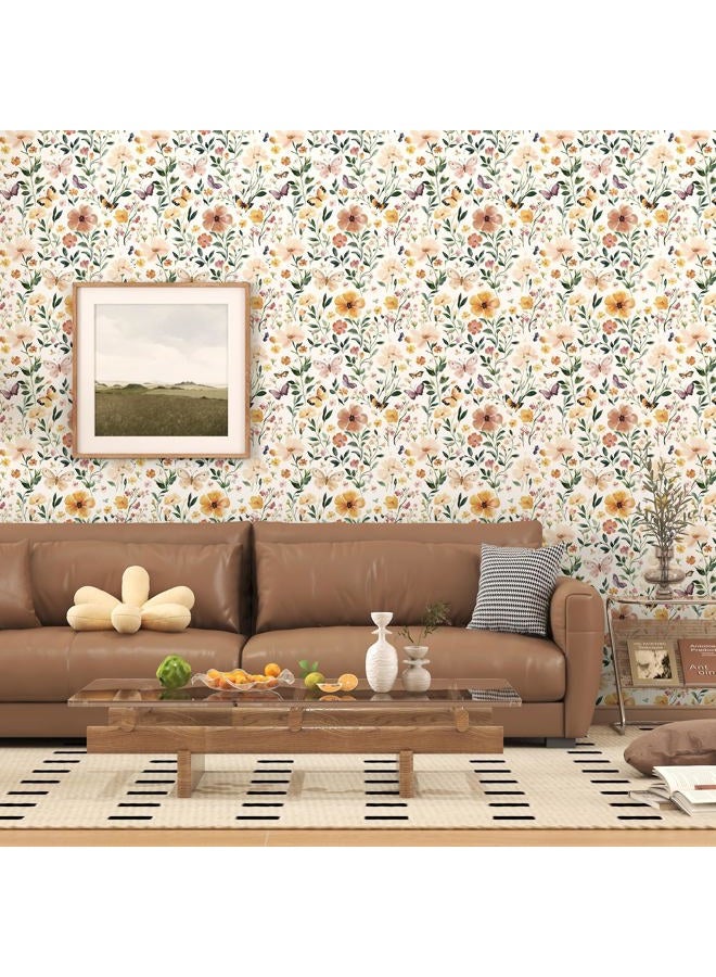 Theper Floral Peel and Stick Wallpaper Boho Floral Contact Paper 17.3"×78.8" Vintage Wallpaper Peel and Stick Wildflower Removable Self Adhesive Wall Paper for Bedroom Cabinets Home Decorative Vinyl - Image 3