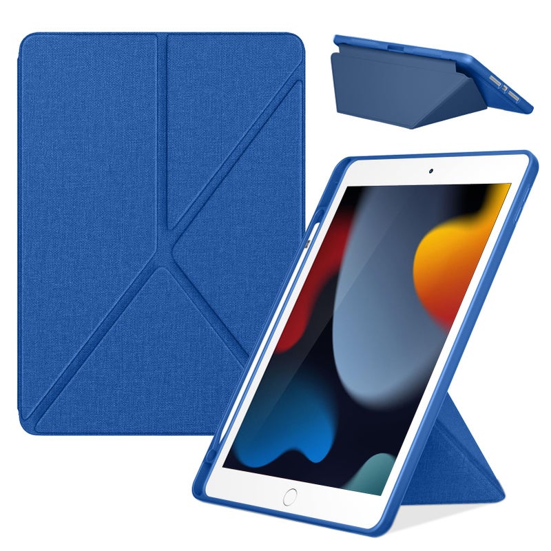 DTTO for iPad 9th8th7th Generation 102 Inch Case 202120202019 Foldable Stand with Landscape and Portrait Modes Anti Slip Fabric Pattern Cover with Pencil Holder Auto WakeSleep Dark Blue - Image 2