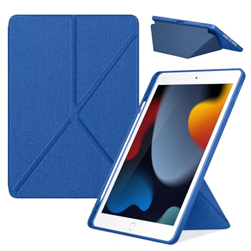 DTTO for iPad 9th8th7th Generation 102 Inch Case 202120202019 Foldable Stand with Landscape and Portrait Modes Anti Slip Fabric Pattern Cover with Pencil Holder Auto WakeSleep Dark Blue - Image 1