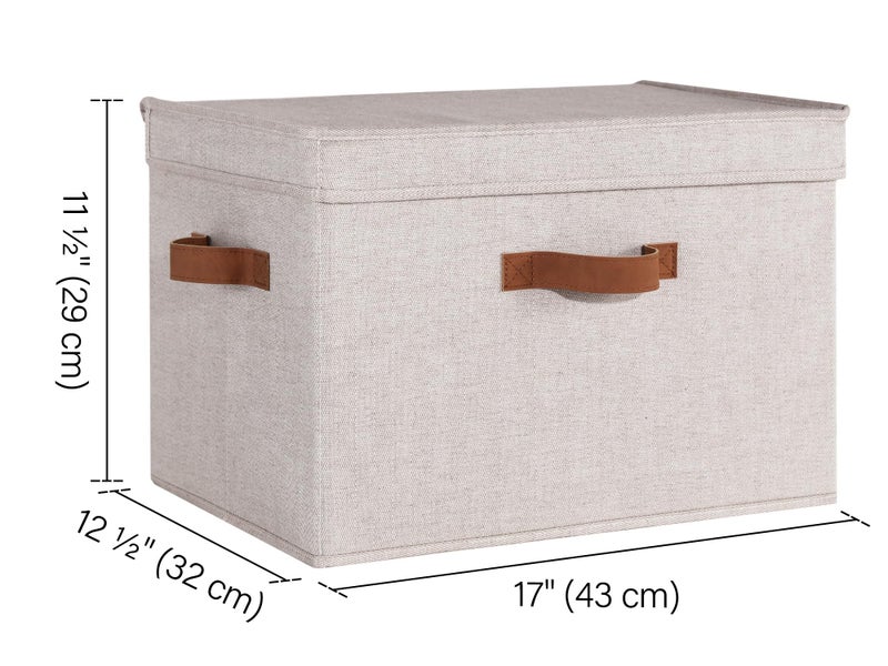 StorageWorks Fabric Storage Bins with Lid, Decorative Storage Boxes for Shelves, Stackable Closet Organizer Basket with Handles, Jumbo, Brown and Beige, 2-Pack - Image 2