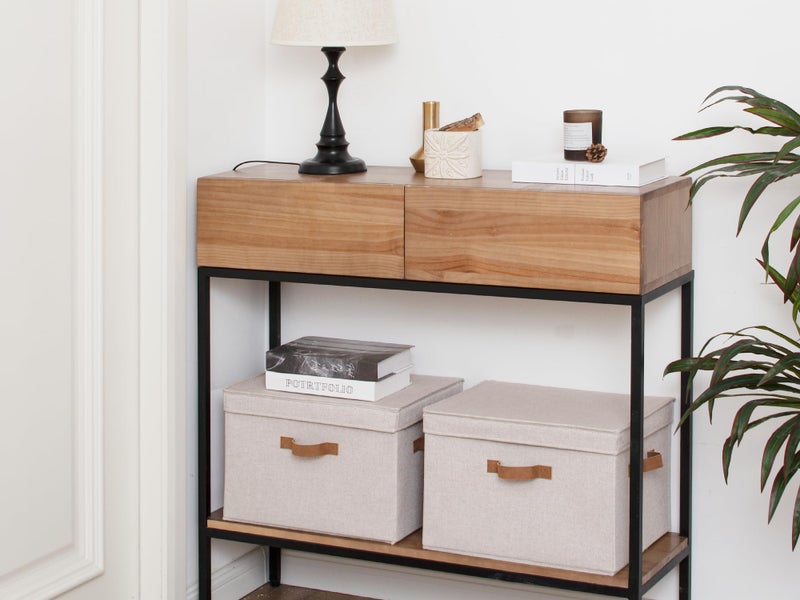 StorageWorks Fabric Storage Bins with Lid, Decorative Storage Boxes for Shelves, Stackable Closet Organizer Basket with Handles, Jumbo, Brown and Beige, 2-Pack - Image 5