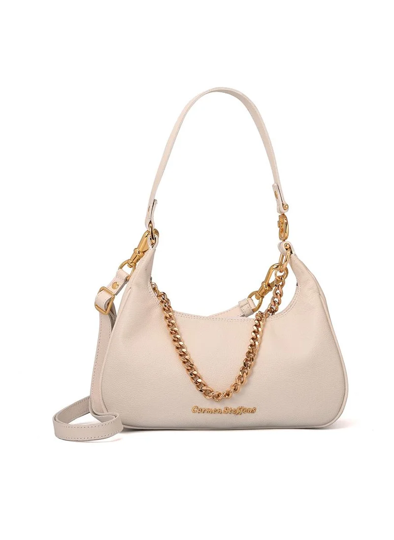 Carmen Steffens White Bianco Half-Moon Leather Bag with Chain