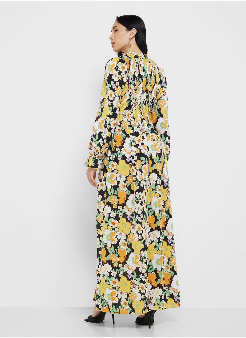 Little Mistress Vintage Floral Shirred Mock Wrap Maxi Dress  - Image 2