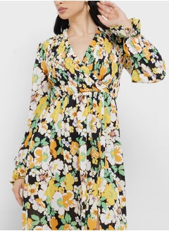 Little Mistress Vintage Floral Shirred Mock Wrap Maxi Dress  - Image 3