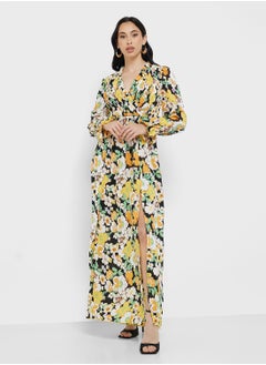 Little Mistress Vintage Floral Shirred Mock Wrap Maxi Dress  - Image 4