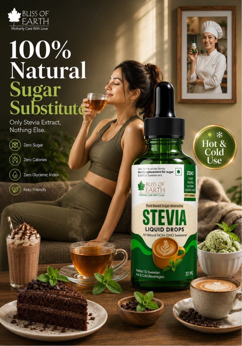 Bliss of Earth Stevia Liquid Drops 30ml, Pure 99.8% Stevia Extract, No Filler, Zero Calorie Zero Glycemic Index Sweetener - Image 2