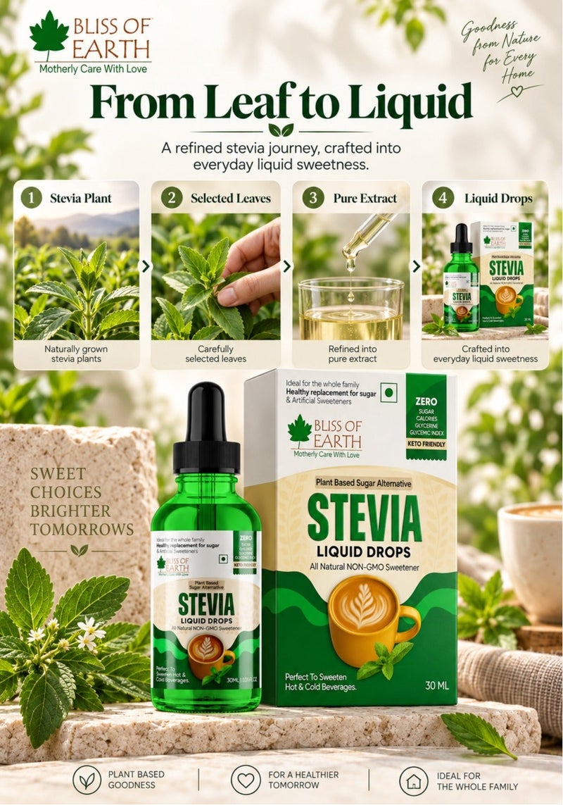 Bliss of Earth Stevia Liquid Drops 30ml, Pure 99.8% Stevia Extract, No Filler, Zero Calorie Zero Glycemic Index Sweetener - Image 5