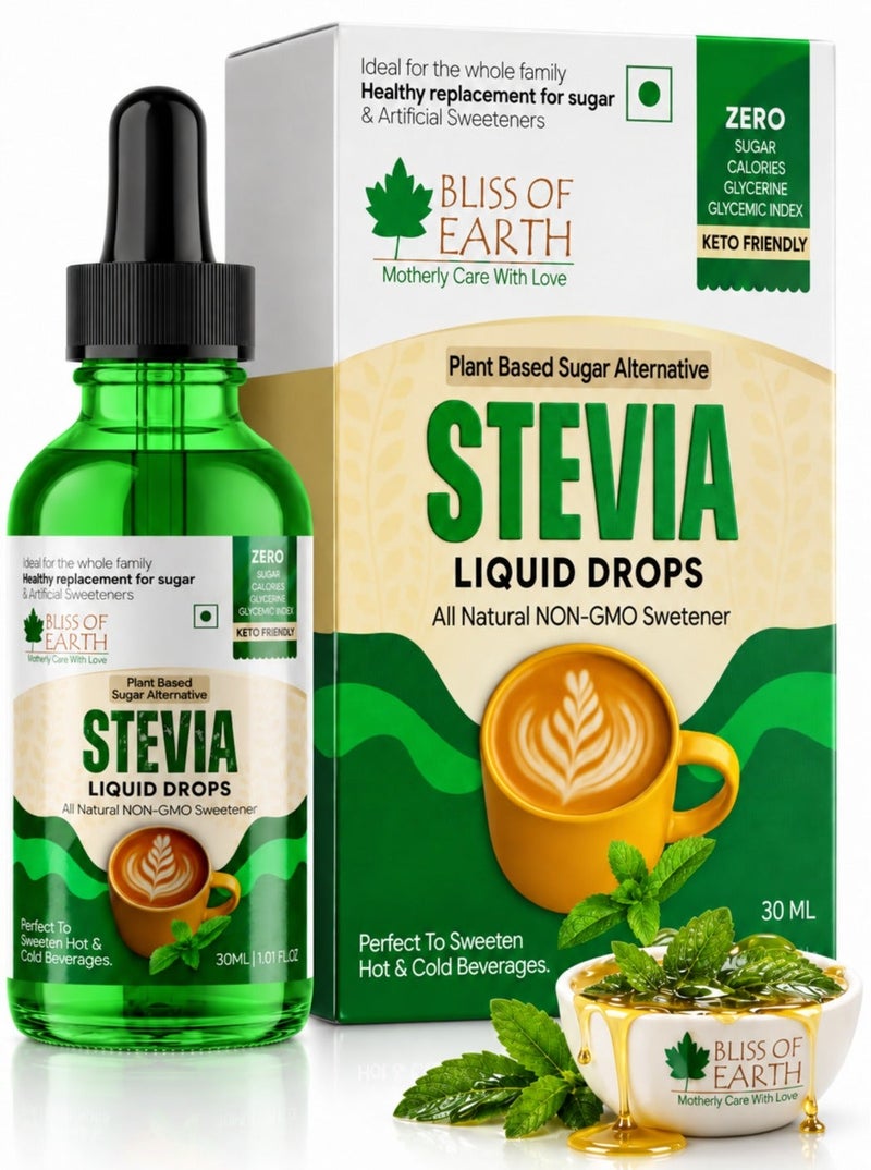 Bliss of Earth Stevia Liquid Drops 30ml, Pure 99.8% Stevia Extract, No Filler, Zero Calorie Zero Glycemic Index Sweetener - Image 1