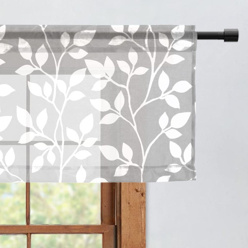 XTMYI ستارة مطبخ شفافة XTMYI مجموعة من 18 بوصة طول جيب قضيب أوراق استوائية صغيرة لستائر النوافذ لصالون النوم الحمام فقط 1 عبوة رمادي فاتح رمادي وأبيض