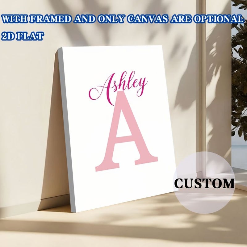 1pc 2D Flat Personalized Pink Name Poster With Framed 20x30cm 8x12in Custom Wall Art Decoration Vertical Lettering Suitable For Room Living Room Modern Holiday Gift - Image 1