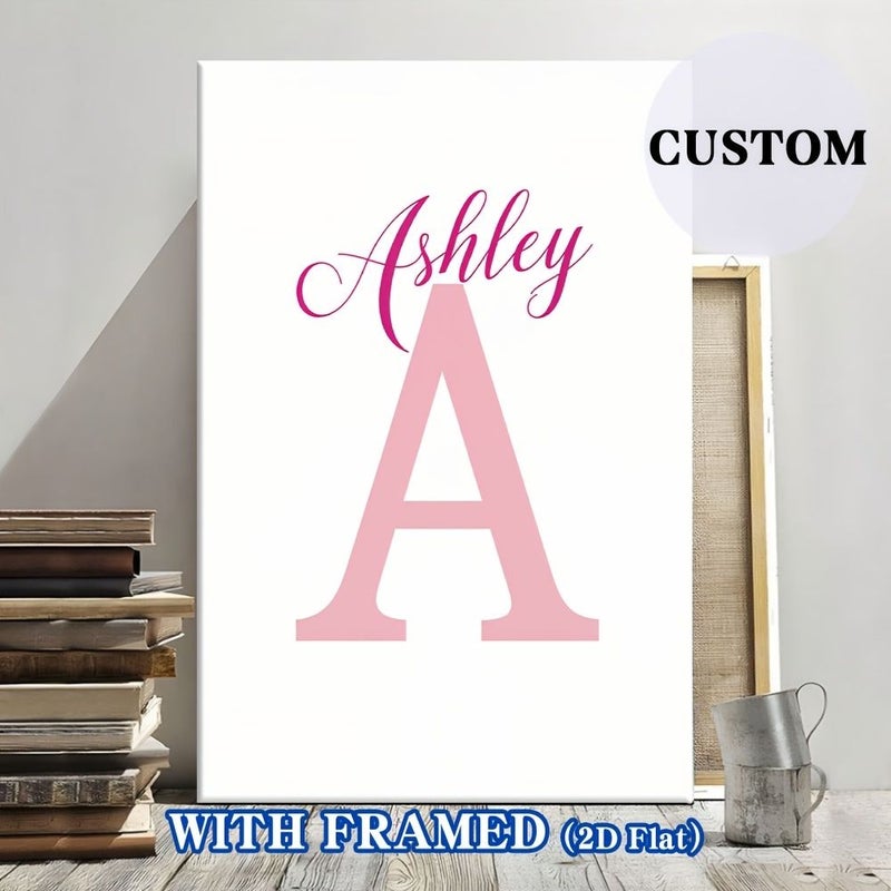 1pc 2D Flat Personalized Pink Name Poster With Framed 20x30cm 8x12in Custom Wall Art Decoration Vertical Lettering Suitable For Room Living Room Modern Holiday Gift - Image 3